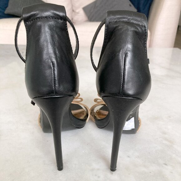 Steve Madden Magnlia black & tan nude leather high heels / shoes ankle straps - Picture 4 of 9